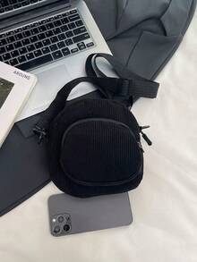 Nueva bolsa de hombro y bandolera de estilo universitario casual y versátil con diseño de cremallera a rayas para mujeres - Negro - Ver 7