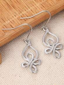 1 par de pendientes vintage con colgante de nudo, accesorio personalizado para mujer adecuado para uso diario, un regalo ideal para amigos y colegas - Plateado - Ver 5