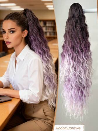 Claw Shaped Ponytail Extension Hair Accessory Gradient Purple 28 Inch Water Ripple Heat-Resistant Fiber Synthetic Ponytail Wig, Suitable For Christmas, Halloween, Music Festivals, Parties, And Daily Use
