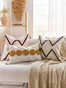 1个/2个装 簇绒几何条纹格纹钩编流苏抱枕套 家居装饰靠垫 沙发靠垫 45X45厘米 - 藍色 - 查看 4