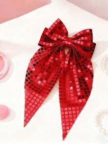 1 buc. Clamă de păr cu fundă cu paiete supradimensionată, accesoriu elegant din material textil pentru fete, potrivită pentru petreceri și purtare zilnică