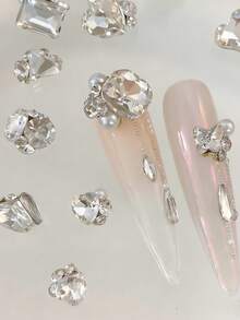 高级合金叠层美甲钻，5/30/50颗混合尺寸，适用于3D奢华美甲艺术 - 美甲沙龙专业用品 - 白色 - 查看 6