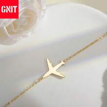 GNIT Aomogo Map Shape Stainless Steel Unisex Necklace Pendant, Fashionable Pendant Chain, Beautiful Men's Necklace, Party Gift - Golden Double-tooth Airplane - View 7