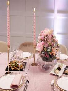 1/4pcs/Pearlescent Powder 10 InchTaper Candle Tapered Candle Burn For 8 Hours Long Candle Sticks Tall Candlesticks Taper Spiral Candles Dinner Candle Party Wedding Valentine's Day Party Supplies (25cm, Pink) ﻿ - Pearl Powder - View 2