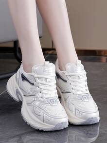 女士厚底运动鞋，新款休闲舒适透气白色鞋 - 米色 - 查看 4