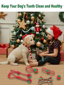 7 Piece Christmas Dog Rope Toys, Dog Toys, Puppy Dog Rope Toys, Dog Pulling Rope, Puppy Teething Rope For Cleaning And Chewing Teeth, Prevents Dogs From Getting Bored, Christmas Gifts,Valentine's Day, Gifts For Cats/Dogs - Multicolor - View 1
