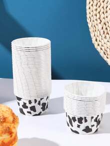 50个装奶牛纹纸杯蛋糕衬垫盒 奶牛纹烘焙纸杯 奶牛纹纸杯蛋糕包装纸托 冰淇淋杯 防水防油耐高温 Mafen 纸杯托 - 彩色 - 查看 7