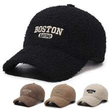1pc Minimalist Letter Embroidered Wool Baseball Cap, Thick & Warm, Suitable For Couples In Autumn/Winter - A - View 6