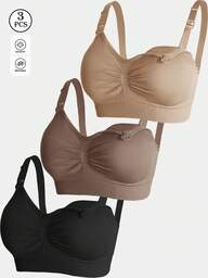 3 st nylon gravid-bh-set, amnings-bh:ar med spänne fram, trådlöst lyft och stöd för gravidunderkläder