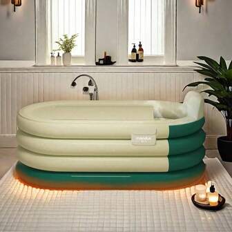 47inch Deep Soaking Inflatable Bathtub For Adults With Zipper Cover, Portable Home Spa Blow Up Tub With Headrest, Foldable Thick PVC Bathing Bucket For Shower Stall, Free Air Pump Included