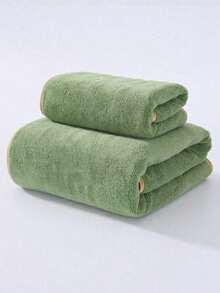 1pc/2pcs Luxury Gold Trim Coral Fleece Super Soft & Absorbent Bath Towel, Quick Dry, Non-Shedding, Sauna Towel, High Quality, Durable Bathroom Accessory, Best Gift For Partner - Green - View 5