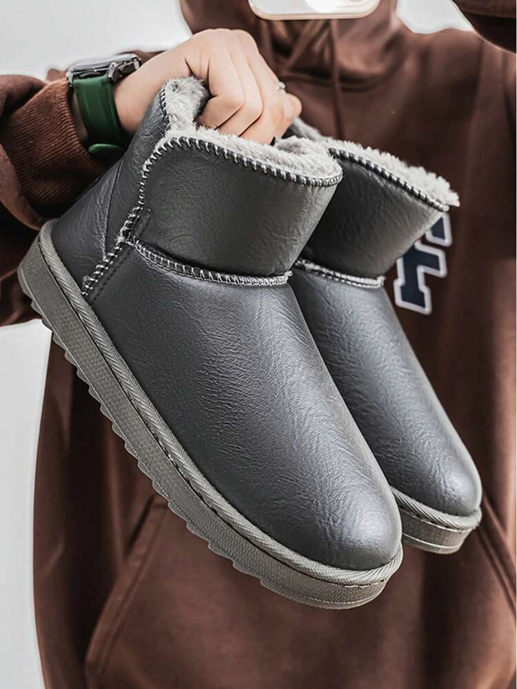 高帮雪地靴，时尚休闲情侣鞋，韩版短筒靴，秋冬新款保暖加厚百搭踝靴，冬鞋，防滑男鞋 - 灰色 - 查看 1