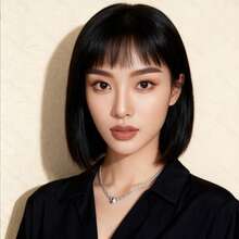 New Bobo Hairstyle Wig, Air Bangs Elegant Cosplay Short Straight Hair Full Wig Set - Black - View 3