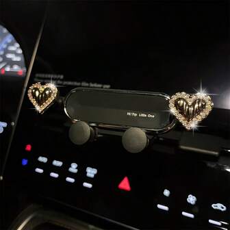 Bling Diamond Heart-Shaped Phone Car Navigation Holder With Beaded Border, Compatible With Apple Phones Of 4-7 Inches, Universal 360° Rotatable And Adjustable Angle, Applicable To Various Car Models, Tool-Free Installation Without Damaging The Car. It Is A Car Phone Holder, Car Navigation Phone Holder, Hands-Free Phone Holder, 17 Phone Holder, Car Accessory For Ladies, Valentine's Day Gift, Halloween Gift, Festival Gift.