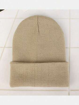 1顶男女通用纯色针织帽，保暖纯色宽松针织帽，百搭时尚滑雪帽，适合男女，秋冬季男士保暖帽