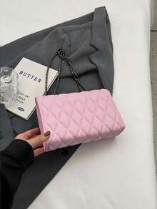 Vintage-Inspired Quilted Crossbody Bag With Chain Strap & Turn-Lock Closure - Structured Mini Square Purse In Solid Color For Underarm Shoulder Carry, Retro Style Day-To-Night Versatile Bag.This Vintage-Inspired Quilted Crossbody Bag Features A Chain Strap And Turn-Lock Closure, Designed As A Structured Mini Square Purse In Solid Color For Underarm Shoulder Carry, Perfect As A Retro Style Day-To-Night Versatile Bag. Quilted Crossbody Bag, Chain Strap Purse, Vintage Shoulder Bag, Mini Square Bag, Turn-Lock Closure, Underarm Purse, Retro Style Bag, Day To Night Bag, Structured Handbag, Solid Color Bag, Compact Purse, Versatile Crossbody, Antique Style Bag, Evening Bag, Casual Shoulder Bag, Going Out Purse, Women's Accessory.Bestseller In Multi-CompartmentWomen Shoulder Bags - 粉色 - 查看 8