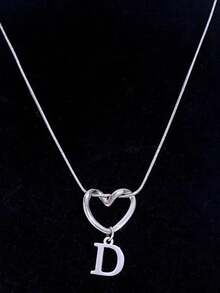 1 pieza Collar con colgante de corazón y 26 letras de estilo minimalista y elegante, joyería de mujer adecuada para uso diario, regalo perfecto para seres queridos - Plateado - Ver 29
