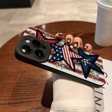 Una funda para teléfono con la bandera estadounidense, patrón de estrellas y rayas, una funda de protección personalizada elegante y clásica, una carcasa de TPU suave, textura mate para mejorar el agarre, un diseño artístico único del conjunto de fundas de protección para smartphone, diseño a prueba de golpes y caídas, resistente a las manchas y duradera, adecuada para  17/17 Pro/17 Pro Max/17 Air/ 16/16 Pro/16 Pro Max/16 Plus/ 15/15 Pro Max/15 Pro/15 Plus/ 14/14 Pro/14 Plus/14 Pro Max/ 13/13 Pro/13 Pro Max/12/12 Pro/12 Pro Max/11/11 Pro/11 Pro Max/XR/X/XS/XS Max. Es el regalo de cumpleaños perfecto para novias, novios, esposos, esposas, amigos o para uno mismo, innovador y a la moda, adecuado tanto para hombres - Negro 2657 - Ver 7