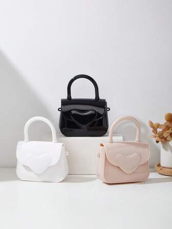 1. Heart-Shaped Decor On Front, Single-Handle Jelly Bag, Magnetic Snap Closure Crossbody Bag