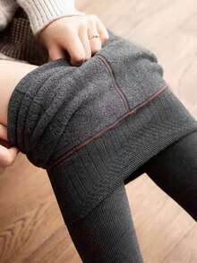 1双300克女士保暖长筒袜，灰色长筒紧身裤，防寒打底裤，适合商务和工作场合，加厚绒面连裤袜（适合5°C至5°C） - 灰色 - 查看 3