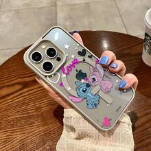 Miniso Disney Lilo & Stitch Phone Case, "Love" Themed Design With Stitch & Angel In Romantic Pose Transparent Magnetic Shockproof, For IPhone 17/17 Pro/17 Pro Max/17 Air/16/15/14/13/12/11/X Series,Iphone 17 Pro Max Case,Iphone 17 Pro Case,Iphone 17 Case,Stocking Stuffers,The Girlfriend,The Chosen,Early Fall Fashion - Black - View 3