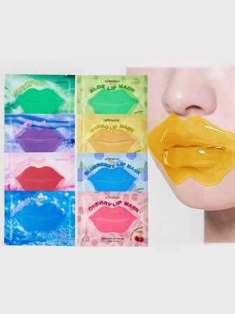 20 piezas (estilo aleatorio) Máscara de labios de colágeno de la serie Océano, Máscara de parches de labios de la serie Aloe Vera y Arándano