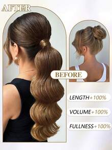 nimoki 18 Inch Heat Resistant Wavy Synthetic Fiber Ponytail Hair Extensions, Everyday Wear, Golden - Gold - View 8