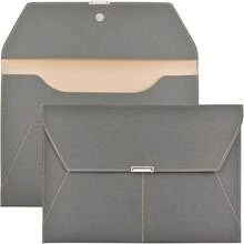 - Carpeta de archivos, organizador de documentos, impermeable, portafolios de piel con 3 bolsillos, sobres de archivo para papel tamao A4 con cierre magntico de botn a presin gris - Gris + 1 - Ver 8