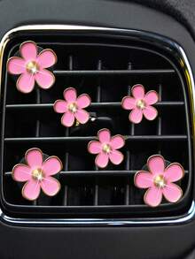 6pcs Alloy Daisy Clips For Car Air Vent Decoration, Air Conditioner Accessories - Pink - View 5