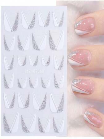 1 pieza Calcomanías para arte de uñas Pegatinas Puntas francesas Blanco Negro Calcomanía Tira de arte de manicura francesa Guías de flecos