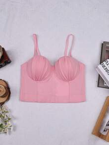 Apperloth A 性感抹胸露脐上衣，浪漫粉色，褶皱钢圈束腰设计，可调节搭扣露背短款派对吊带背心，适合女性在万圣节、感恩节等夏季场合穿着。 - 粉色 - 查看 7