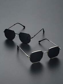 1pc Copper Full Frame Geometric Classic Modern Simple Style Men Fashion Glasses For Summer Outdoor Daily Life Driving Camping Accessories - Black Frame Gray Film - View 14