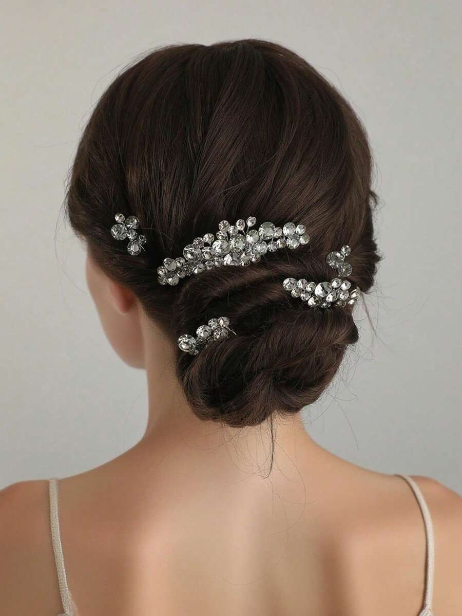 1pc Handcrafted Crystal Hair Comb Wedding Hair Accessory Rhinestone Hairpin Updo Hairpiece Bridal Hair Comb Accessories - Silver - View 1