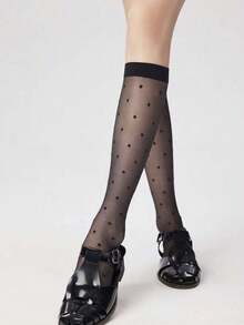 1pair/3 Pairs Women's Fashion Polka Dot Print Over The Calf Socks - Multicolor - View 3