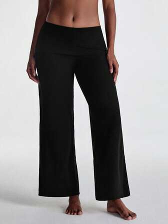 XLLAIS 女士休闲裤，翻折腰身修身款，时尚弹力长直筒裤