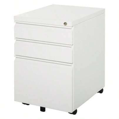 Vinsetto Rolling Filing Cabinet With 3 Drawers And Wheels, Compact Steel With Concave Handle, White, 39 X 48 X 60 Cm