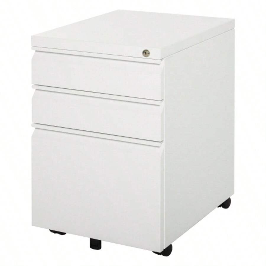 Vinsetto Rolling Filing Cabinet With 3 Drawers And Wheels, Compact Steel With Concave Handle, White, 39 X 48 X 60 Cm - White - View 1