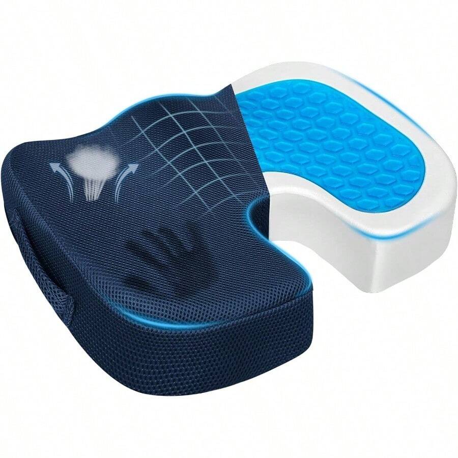 XZGB Tailbone Pain Relief Office Chair Seat Cushion Memory Foam Gel Seat Cushion For Sciatica Pain Relief With Washable Cover Butt Cushion For Long Sitting Mesh Blue - Blue - View 1