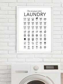 1pc Simple Laundry Canvas Poster, Modern Art, For Bathroom Laundry Room, Home Wall Art Painting, Framed/Unframed - Black and White - View 6