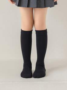 1 par de calcetines de tripulación de unicolor minimalista y transpirables para adolescentes, adecuados para otoño/invierno - Negro - Ver 3