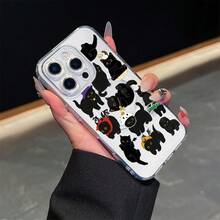 Funda para teléfono : 1 Funda de teléfono transparente magnética inalámbrica de lujo de alta gama, moda de verano, linterna de calabaza de Halloween de gato negro,  minimalista de lujo ligero de alta apariencia, para iPhone - transparente - Ver 9