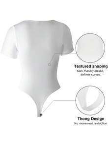 1 pieza Mono de control de abdomen de unicolor para mujer, mono moldeador y adelgazante - Blanco - Ver 5