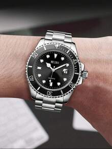 1pc Water Ghost Design Men's Wrist Watch, Fashion Steel Band Quartz Watch - Silver - View 5