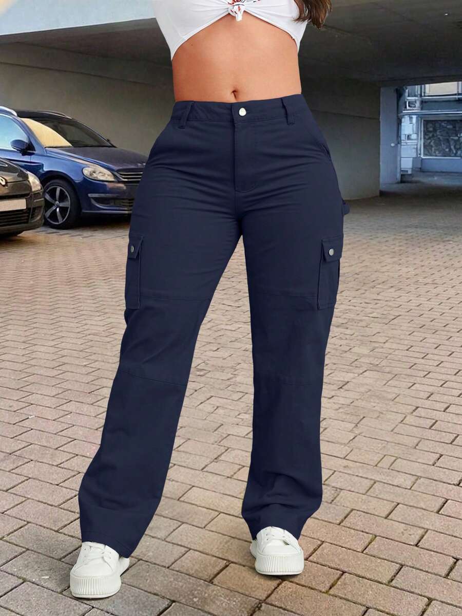 大码女式休闲工装裤，带口袋