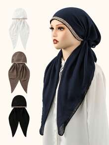 1pc Women's Rhinestone Decorated Triangular Headband Turban Scarf, Elastic Design For Instant Headwear, Fashion Versatile Soft Breathable Prayer Hijab, Suitable For Daily, All Seasons For Dress - Rhinestone Turban Hat - View 15