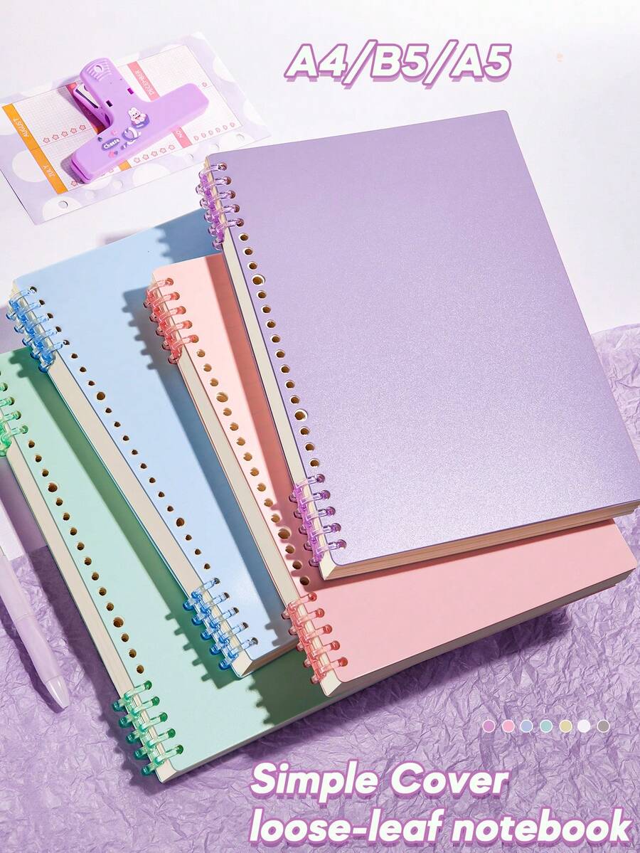 1本简易活页笔记本，A4/B5/A5尺寸，PP封面，可拆卸替换活页纸，校园笔记本，适用于家庭笔记、办公记事本和写作本。返校用品 - B5 - 查看 1
