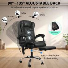 Office Chair Footrest Gaming Computer Desk Swivel Recliner Leather 360° Rotation - Black - View 10