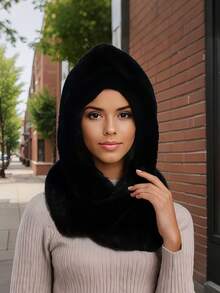 Mũ mùa đông nữ kèm khăn quàng cổ, kiểu Hàn Quốc dáng rộng, liền thân, chất liệu giả lông thỏ, khăn trùm đầu dày dặn chắn gió, thích hợp cho các hoạt động thể thao ngoài trời và làm quà tặng ngày lễ, quà tặng Valentine. - Nhiều màu - Xem 4