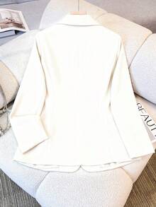 Women's Casual Office Solid Color Lapel Blazer Jacket, Long Sleeve Button Pocket, Suitable For Autumn, Winter And Spring Seasons. Long Sleeve Office Jacket, Versatile Outerwear For Business And Home, Suitable For Autumn, Winter And Spring White - White - View 6