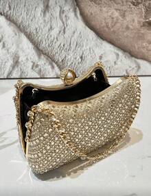1pc Luxury Shiny Gold Rhinestone Ladies Evening Bag Women's Party Ball Wedding Diamond Elegant Clutch Bag Chain Dinner Bags Clutch Bag For Women Wedding, Perfect For Party, Wedding, Prom, Dinner/Banquet - 金色 - 查看 3